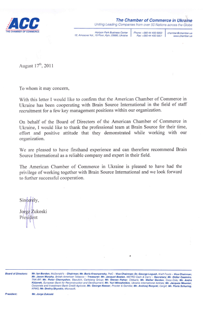 Letter of Reference by American Chamber Of Commerce